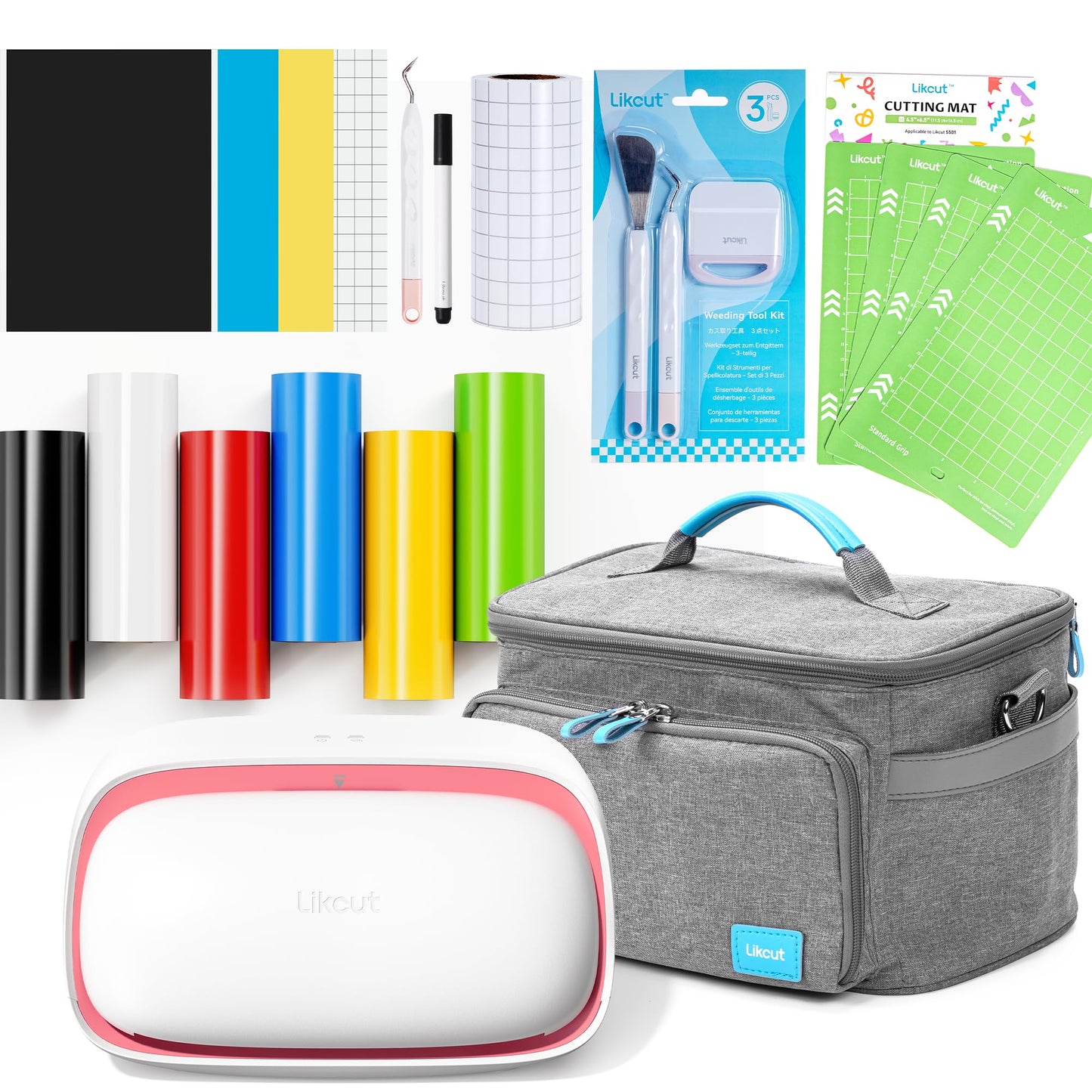 Likcut Vinyl Cutter Machine Creator Bundle with Carrying Case & Accessories, User-Friendly Sticker Maker Set, Portable Vinyl Printer for Sticker Joy Craft & Home Decor, School Project