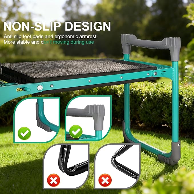 WEILISEN Garden Kneeler and Seat, 2-in-1 Foldable Garden Bench with Non-Slip EVA Foam Pad, Storage Bags, Glove, Portable Gardening Stool for Kneeling & Sitting, Ideal for Gardeners, Patio, Fishing
