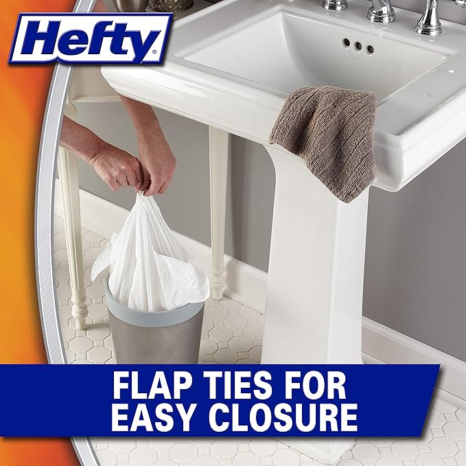 Hefty Small Garbage Bags, Flap Tie, Lavender & Sweet Vanilla Scent, 4 Gallon, 26 Count (Pack of 12)