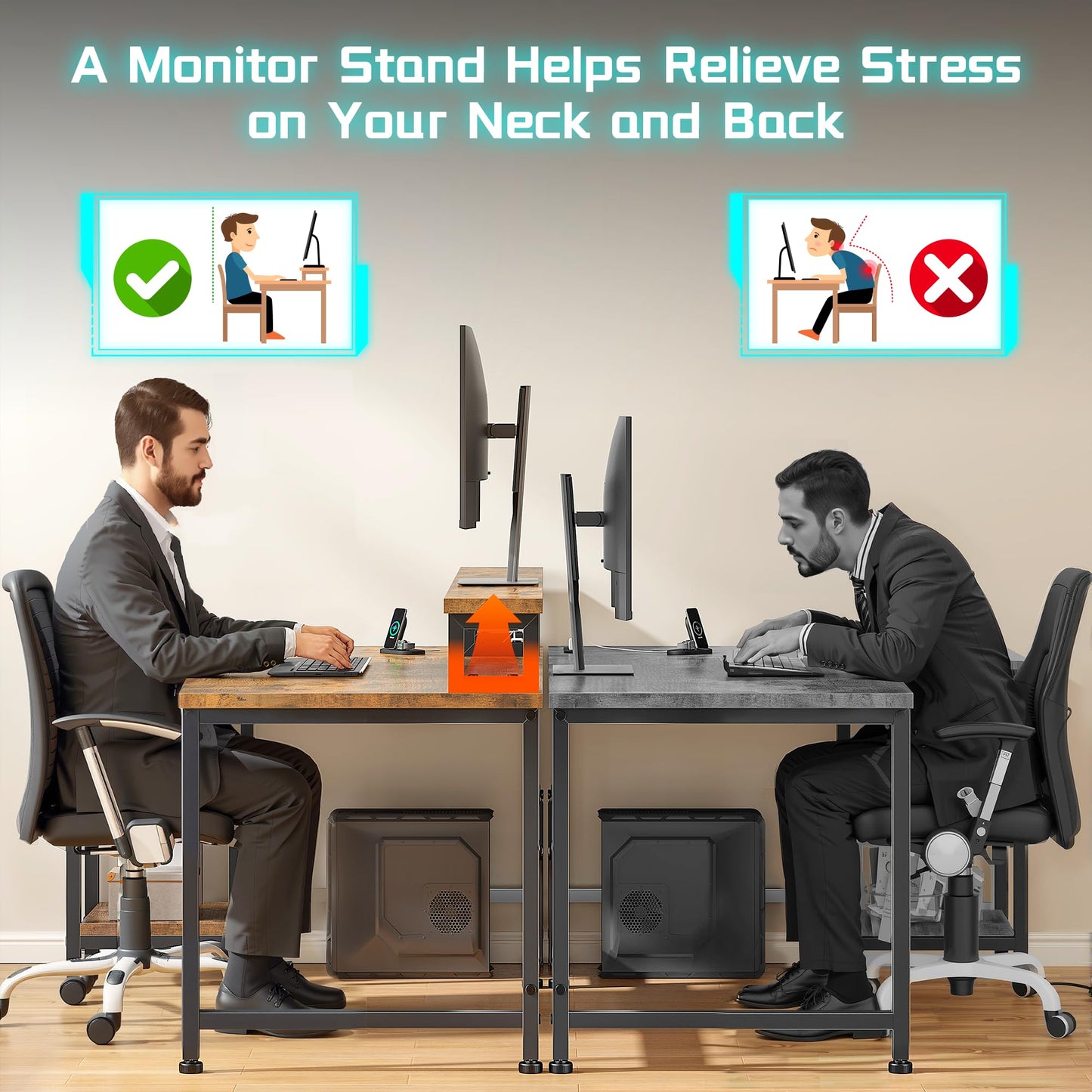 DurayLoly Gaming Desk with LED & Power Outlet, 48" L Shaped Small Computer Desk with Drawers Reversible Corner Desks with Monitor Stand Office Desks for Gaming Room,Home Office,Bedroom,Rustic Brown