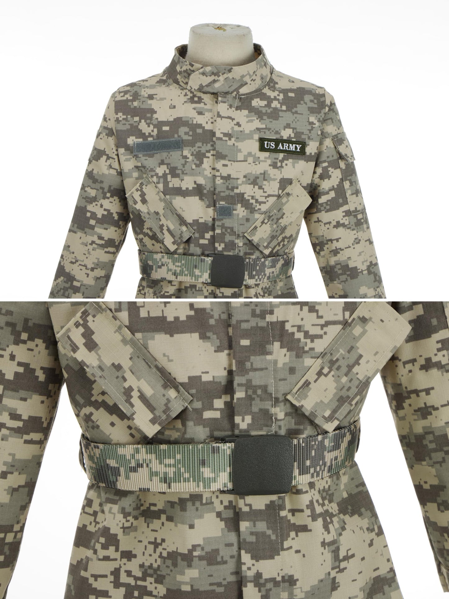 Kosgraiy Kid Army Costume,Kid Deluxe Soldier Costume,Military Outfit Boy and Girl,Army Camouflage Uniform for Children,S/4-6Years
