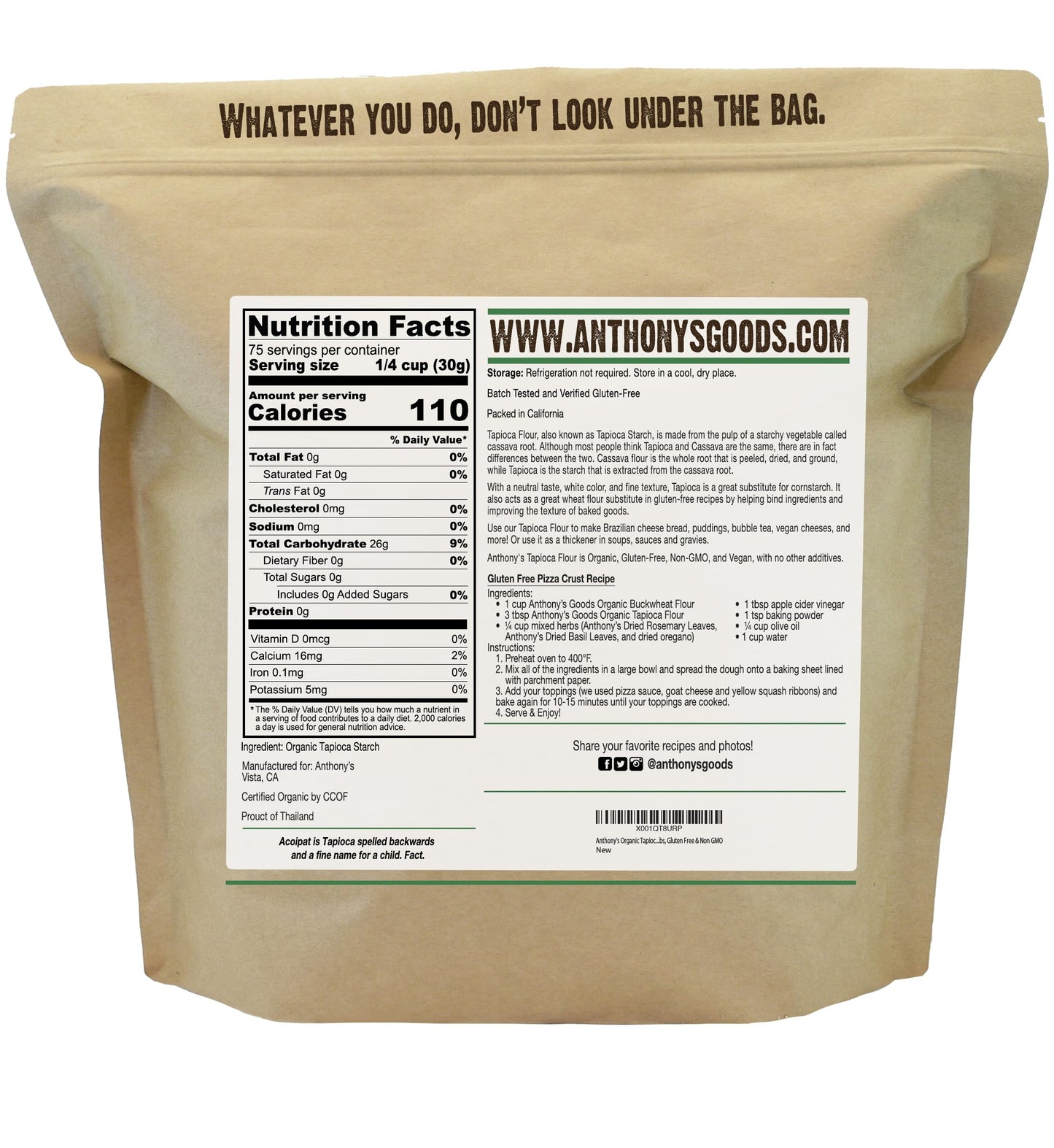 Anthony's Organic Tapioca Flour Starch, 5lbs, Gluten Free & Non GMO