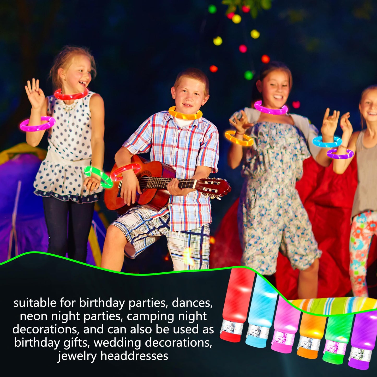Rcanedny 42 PCS Light Up Tubes Party Favors LED Glow Sticks Tubes Glow in The Dark Pop Tubes for Kids Birthday Concert Glowing Party Supplies Goodie Bag Classroom Rewards
