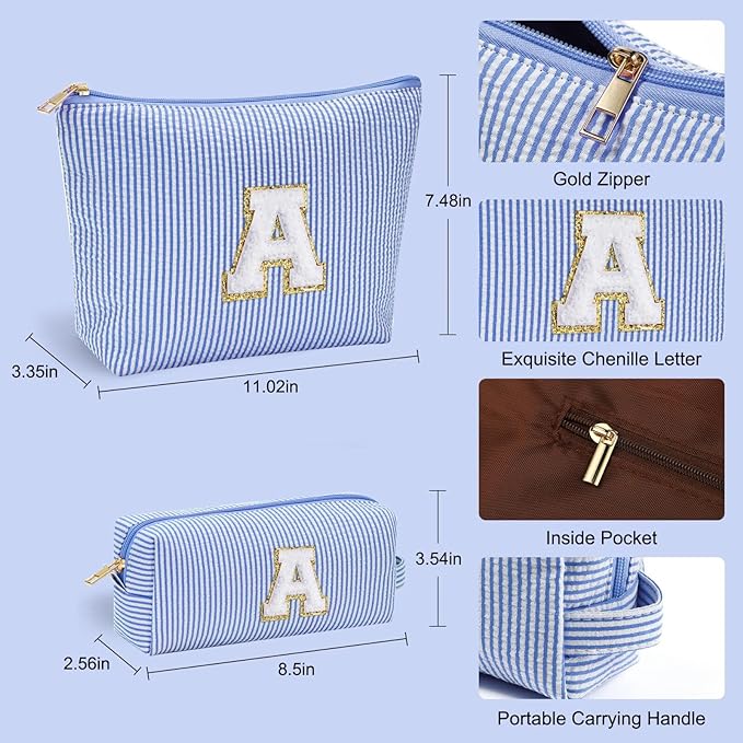YOOLIFE Initial Makeup Bag Gifts - 2 Pieces Make Up Bag Makeup Pouch Travel Makeup Bag Cosmetic Bags for Women Makeup Organizer Bag Small Makeup Brush Bag Women Gifts Daughter Gifts for Women Letter V