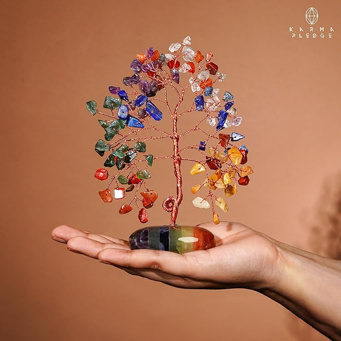 KARMAPLEDGE Crystal Tree of Life Home and Office Feng Shui Decor, 7 Chakara Healing Crystal Handmade Bonsai Tree for Positive Energy, Good Luck, Money, Christmas Decor, Birthday Gifts for Women, Mom