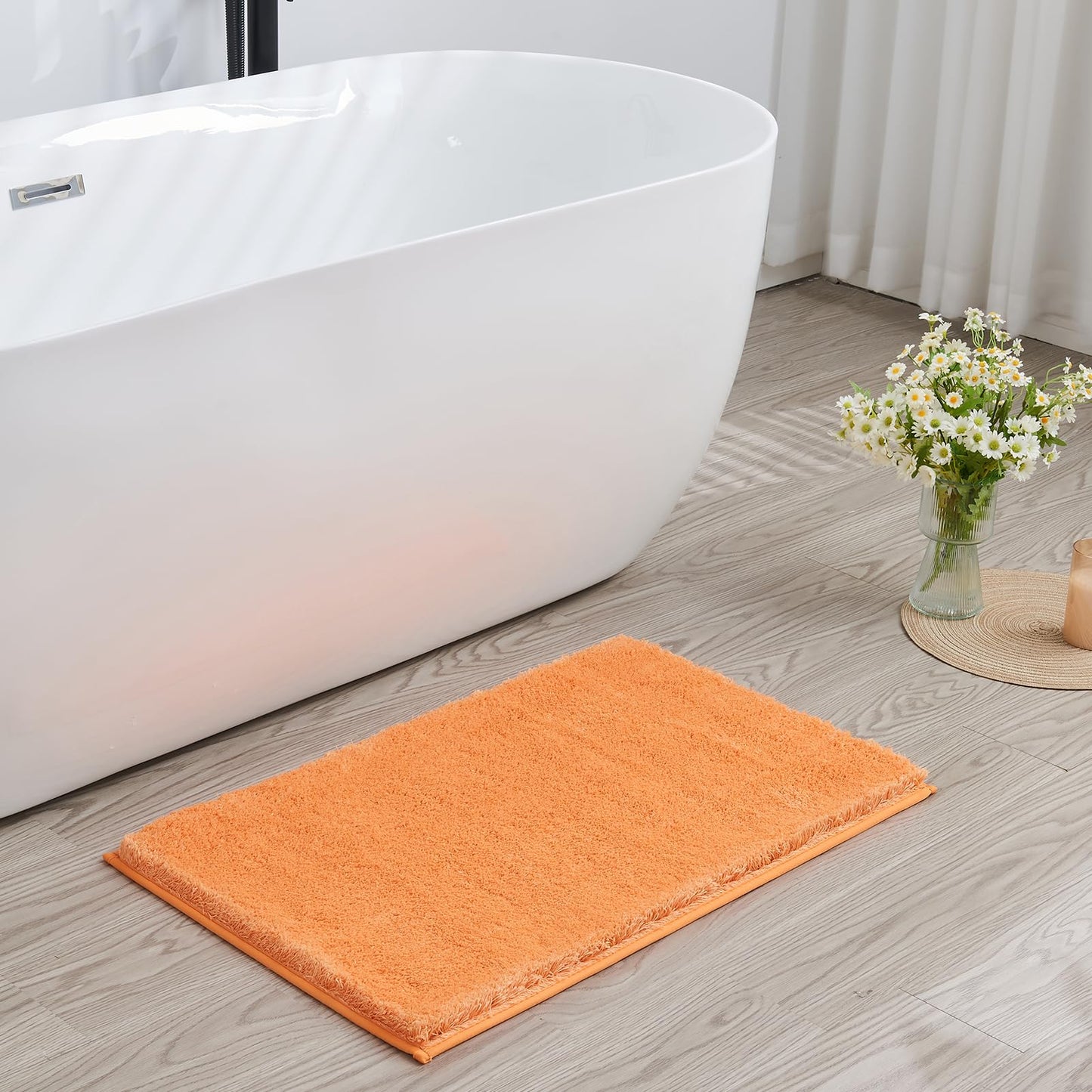 Douceur Orange Bathroom Rugs Non Slip, Super Soft Microfiber Bath Mats Washable, Fluffy Absorbent Bath Rugs for Bathroom, Quick Dry Shower Mat, 32" x 20"