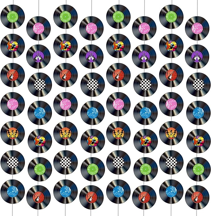 12 PCS Vinyl Records Banners 50's Party Decorations Music Record Hanging Swirl 1950's Party Garland Kit Vinyl Retro Party ...