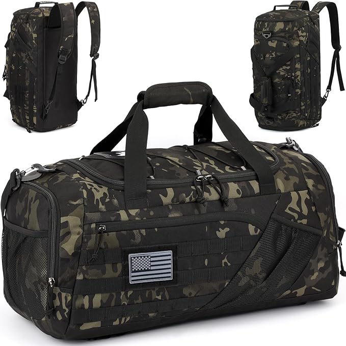 3-in-1 Tactical Gym & Travel Duffle Bag Backpack Men Multi-Functional 45L Military Sports Duffle Bag with Shoe Compartment...