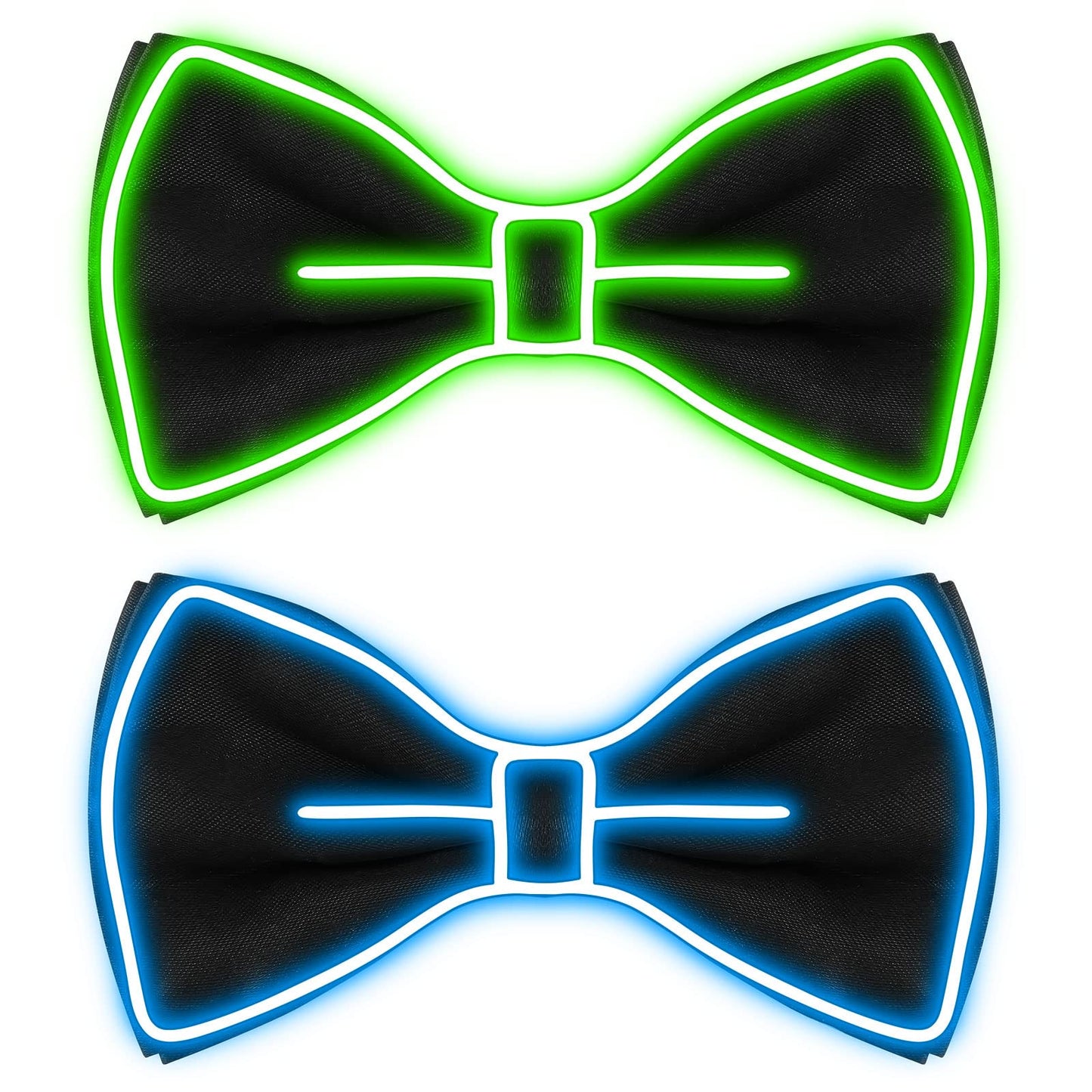 Hercicy Light up Bow Tie for Men LED Neon Bowtie Funny Ties Women Glow in the Dark Party Costume(Fluorescent Green, Blue,2 Pcs)