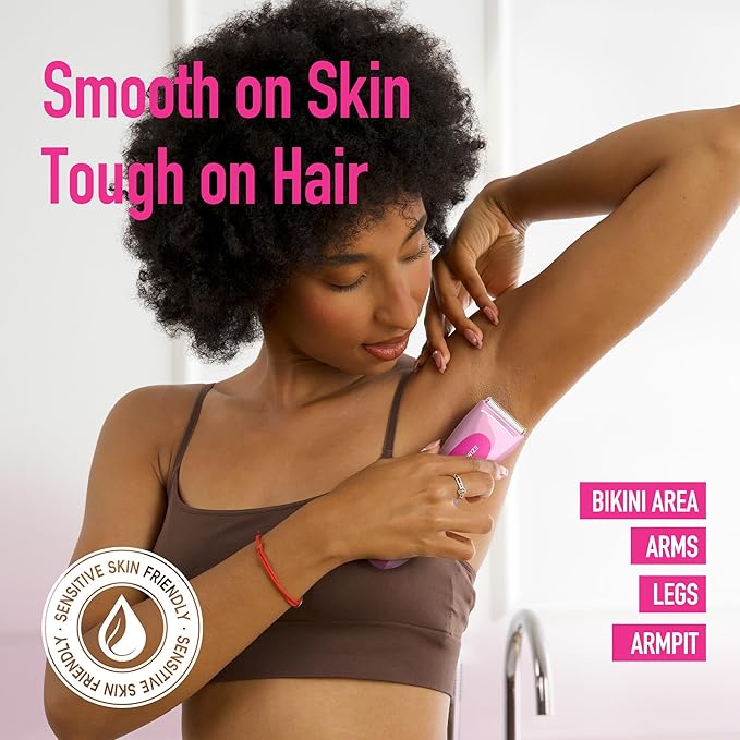 Bikini Trimmer for Women, Electric Shaver for Women | LED Light, IPX7 Waterproof, USB-C Rechargeable, Ceramic Blade | Electric Razors for Women, Pubic Hair Trimmer Women (Petal Bonbon)