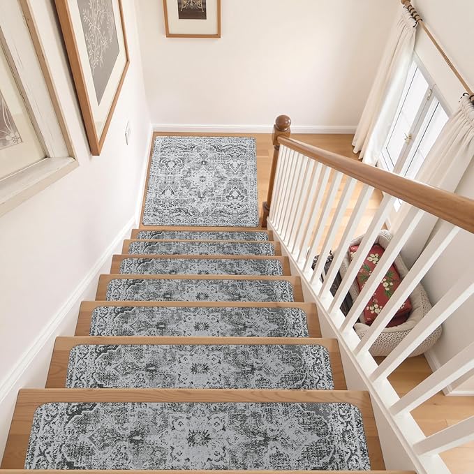OJIA Stair Treads Non-Slip Landing Rug 31"x31" Matching Mat for Wooden Steps, Square Capet Stair Treads Rubber Backing Stair Runner Anti-Slip Stair Landing Mat