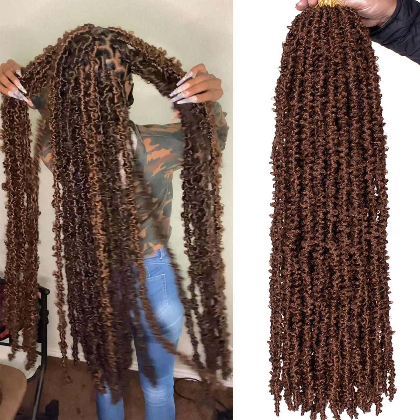 ZRQ Butterfly Locs Crochet Hair 2 Packs 30 Inch Long Crochet Hair Pre Looped Brown Butterfly Locs Crochet Braids Hair Extension