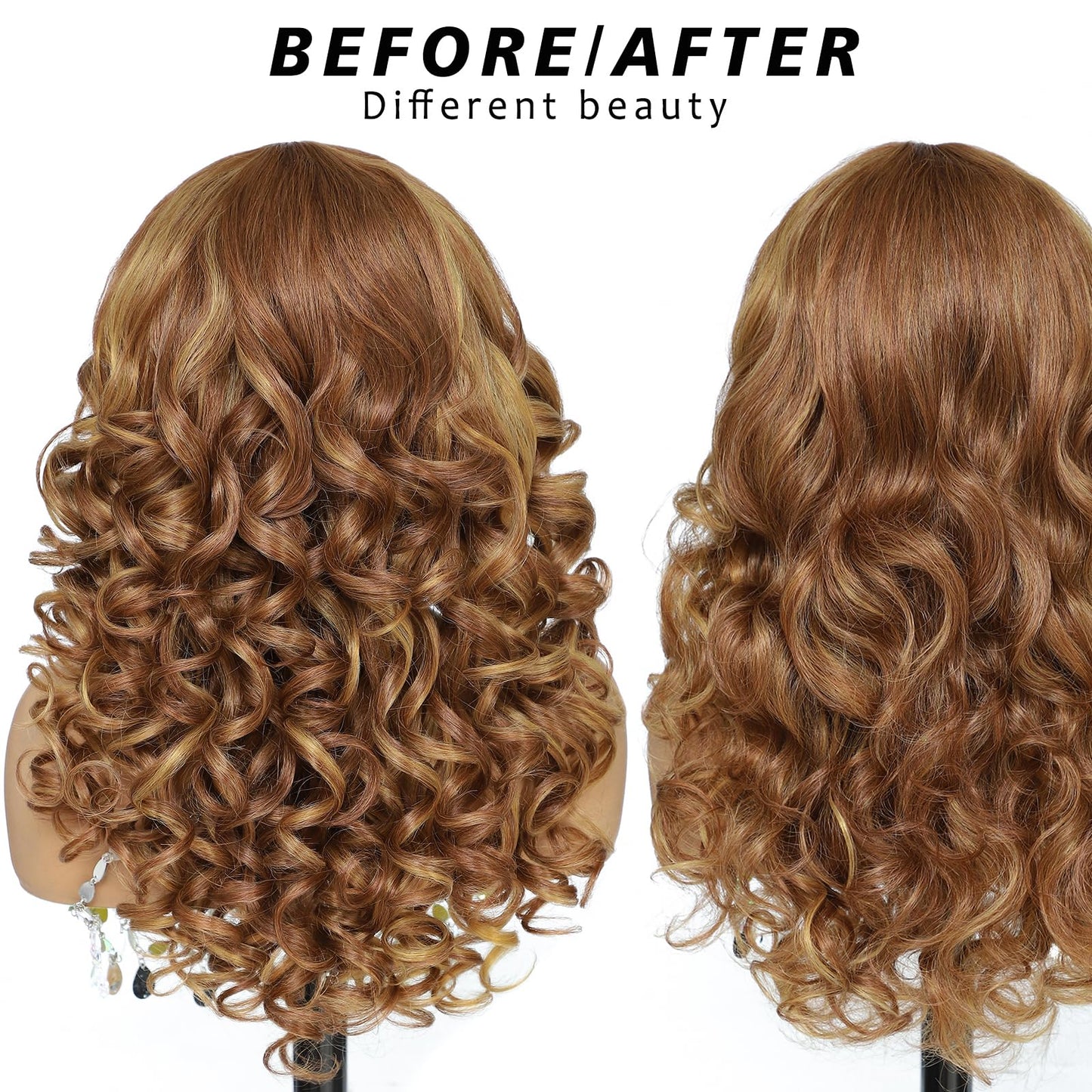 X-TRESS Big Elastic Curly Wave honey blonde Middle Part Lace Synthetic Wig, 22 Inches Yaki, Pre-plucked Glueless Deep Roll Shape