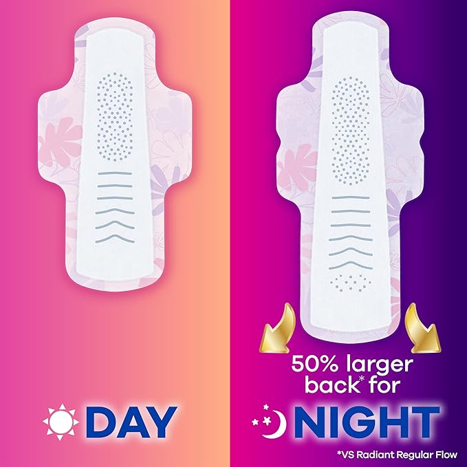 Always Radiant Feminine Pads for Women, Flexfoam Pads with Wings, Size 5, Extra Heavy Overnight Absorbency, Lightly Scented, 54 Count (3 Packs of 18)