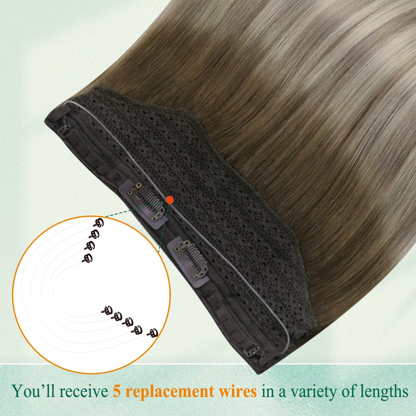 Easyouth Human Hair Wire Extensions 16" 80g Remy Balayage Dark Brown to Ash Brown Highlights Honey Blonde