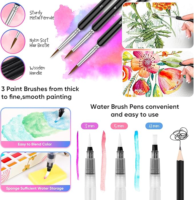 Taotree Watercolor Paint Set 168 Colors, Art Supplies Watercolors Kit Travel Water Colors with 3 Paints Brushes, Crafts Painting Supplies, Drawing Christmas Gifts for Adults Artist Drawing, Painting