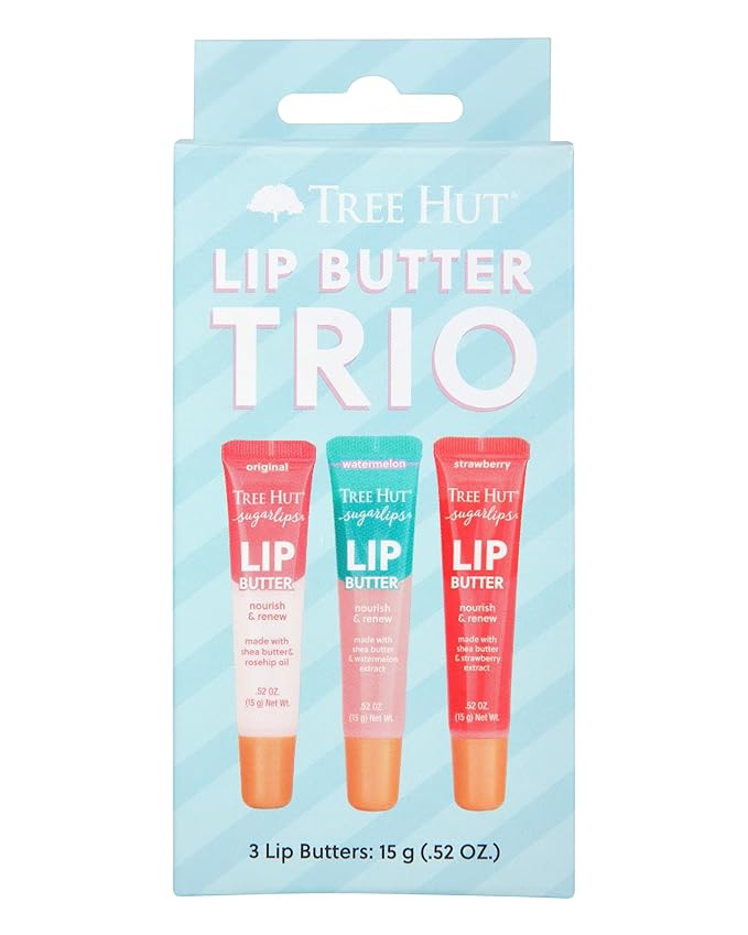 Tree Hut Sugarlips Lip Butter Trio, Original, Watermelon & Strawberry Lip Butters, Hydrating & Moisturizing Lip Care Set, Smooth & Nourish Lips, Perfect Holiday Gift & Stocking Stuffer, 0.52 fl oz