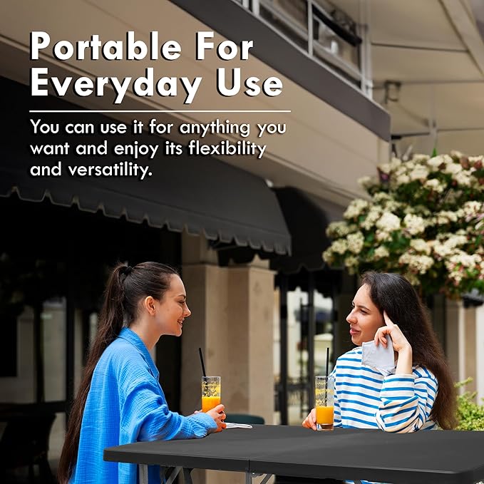 Plainsity 4ft Table, Adjustable Height Table with Foldable, Easy to Carry, for Family Gatherings, Outdoor Gatherings, Indoor