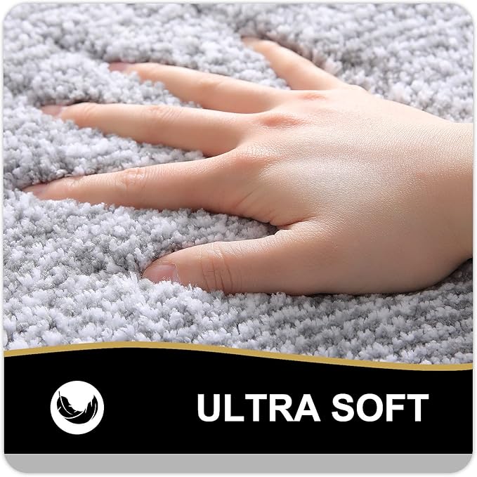 OLANLY Toilet Rugs U-Shaped 24x20, Extra Soft and Absorbent Microfiber Bathroom Rugs, Non-Slip, Machine Wash Dry, Plush Shaggy Contour Bath Mats for Toilet Base (Grey and White)