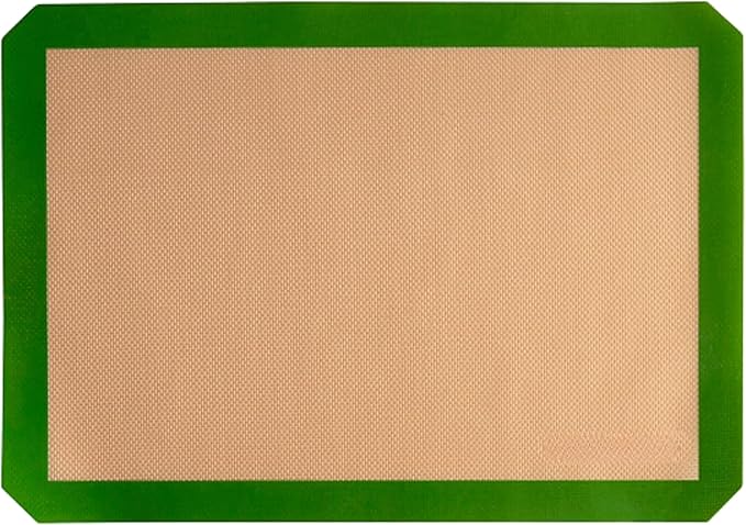 Half Size Silicone Baking Mat, 11.75 x 16.5 Inch, Heavy-Duty Non-Stick, Green Border, Fiberglass Mesh, Oven Safe to 480°F
