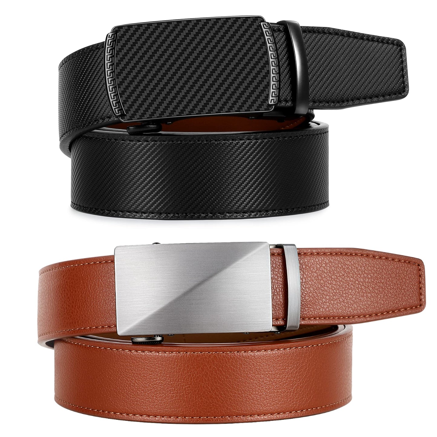 Zitahli Ratchet Belt for Men - 2 Packs Leather Mens belt For Gift Men Dress and Casual,Trim to Fit Size 34"-48"