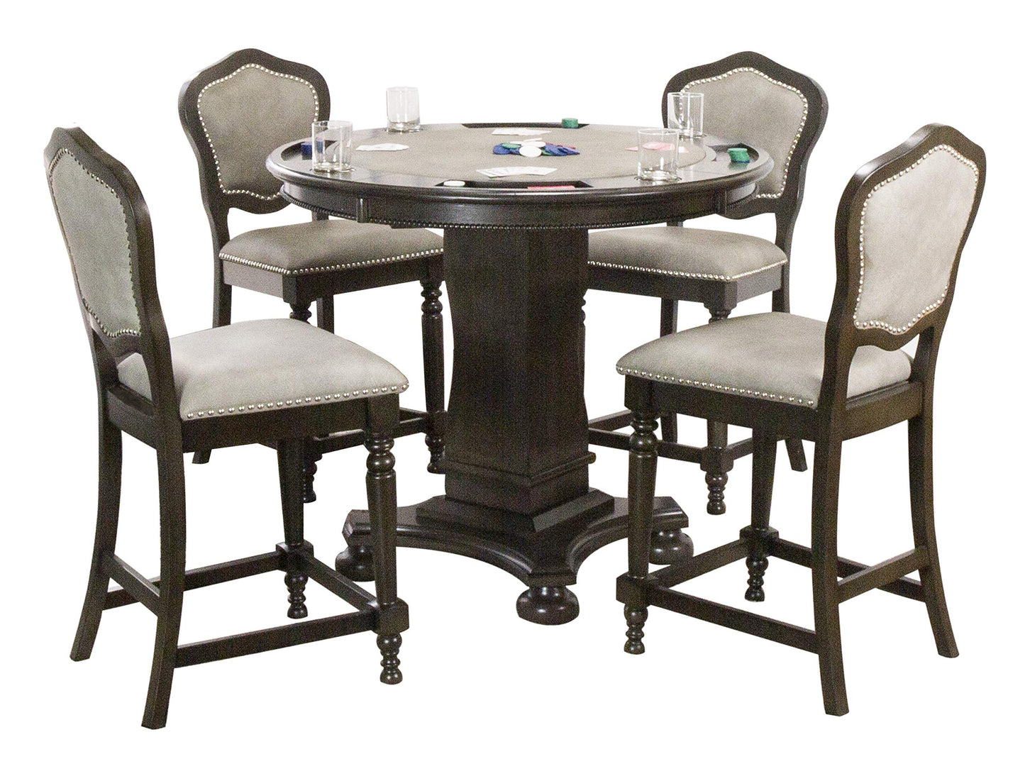 Sunset Trading Poker Dining and Game Pub Table Set, Distressed Grey (CR-87148-5P)