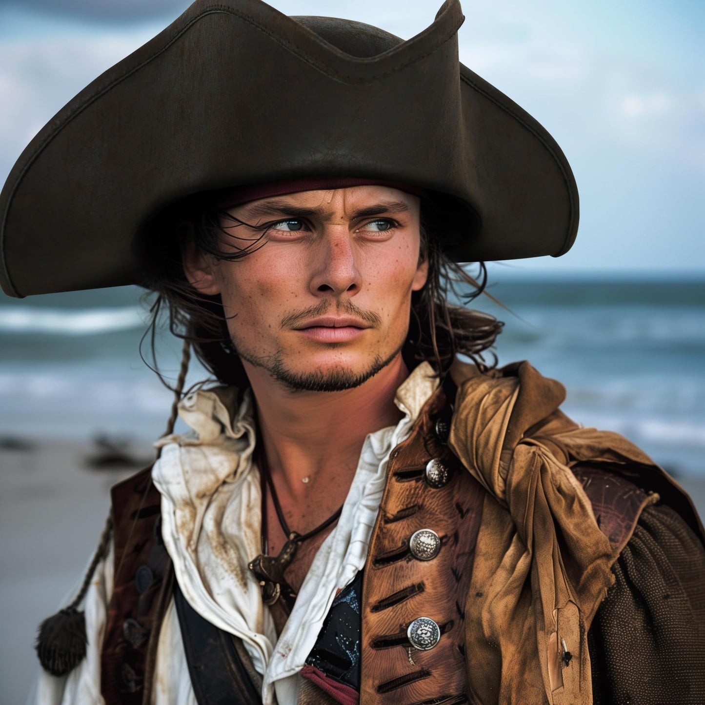 UQJE Authentic Brown Pirate Hat for Adult Leather Tricorn Hat Halloween Colonial Costume Accessories