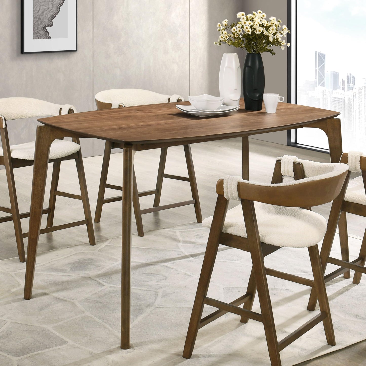 Furniture of America Alara Mid-Century Modern Solid Wood 59-inch Rectangular Dining Table with Clean Line and Organic Curve for Home Kitchen, Dinettes, Walnut