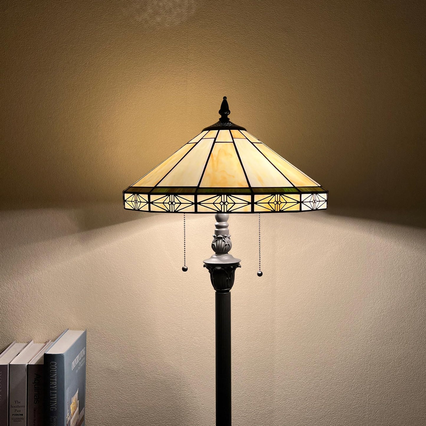 Capulina Tiffany Lamp Stained Glass Floor Lamp 2-Light 16x16x63 Inches Vintage Cream Tiffany Style Standing Reading Lamp for Living Room Bedroom Office Home