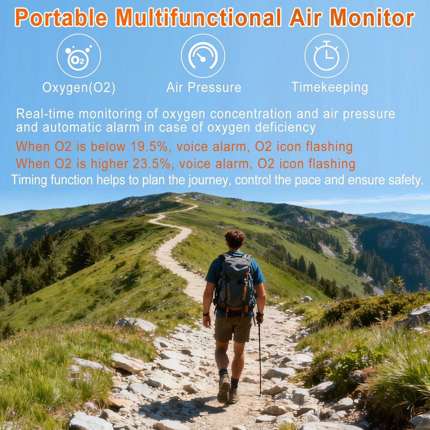 Portable Carbon Monoxide Detectors for Travel | 7-in-1 O2/CO Alarm with Air Pressure | Temperature, Humidity Sensors & 230-Hour Standby | Room Oxygen Monitor for Home, Hotel, Camping, RV