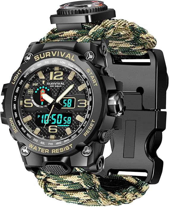 Kavie 23-in-1 Military Tactical Watch for Men, Multifunctional Outdoors Waterproof Survival Watches with Compass Whistle F...