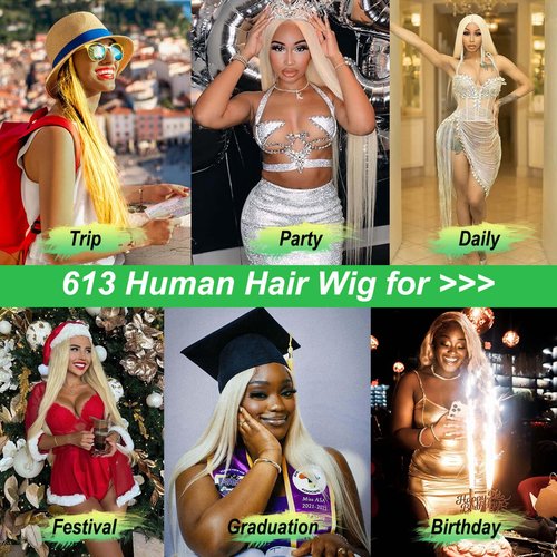 DUGPOB 24 Inch 613 13x6 Lace Front Wig Human Hair Blonde Wigs Straight Hair 613 HD Lace Wig 13x6 Pre Plucked Human Hair Wigs Brazilian Straight Blonde Glueless Lace Front Wigs