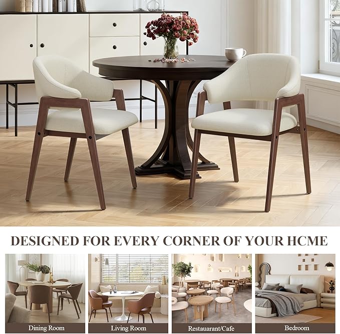 MALOL Wooden Dining Chairs Set of 4, Modern Fabric Upholstered Dining Room Chair, Kitchen Side Chairs, Farmhouse Dinner Chair with Curved Open Back for Kitchen, Beige