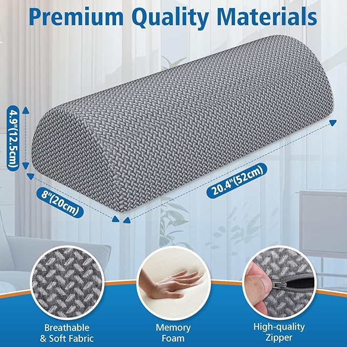 SweetSlubr Knee Pillow for Side Sleepers, Half Moon Memory Foam Bolster Pillow for Legs, Ergonomic Design Wedge Elevation Pillow for Side & Back Sleeping, Under Knee Support, Foot, Ankle, Lumbar,Gray