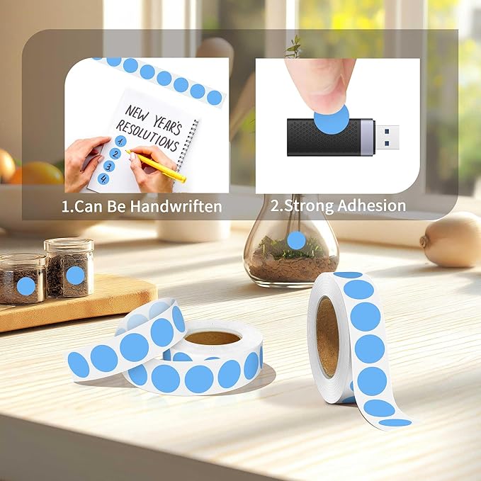 0.75 Inch Multi - Purpose Removable Labels,1000 PCS 3/4" Sky-Blue Dots for Classroom, Papers, Market, Price Tags, and Library Book Labels. Non - Printable Round Colored Stickers
