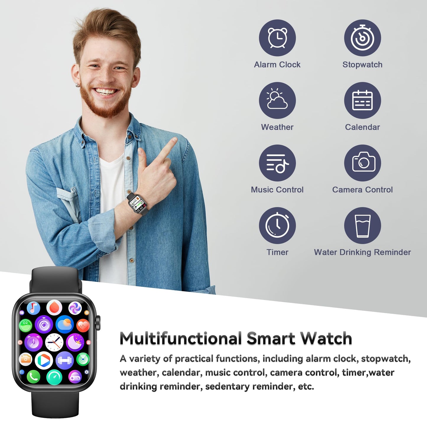 Smart Watch for Men Women, 1.83" Fitness Watch (Answer/Make Call), Smartwatch with Heart Rate/Blood Pressure, Sleep Tracker, Pedometer, 120+ Sport Modes,IP68 Waterproof Fitness Tracker for Android IOS