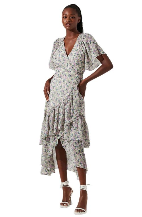 ASTR the Label Women's Adella Dress, Green Purple Floral