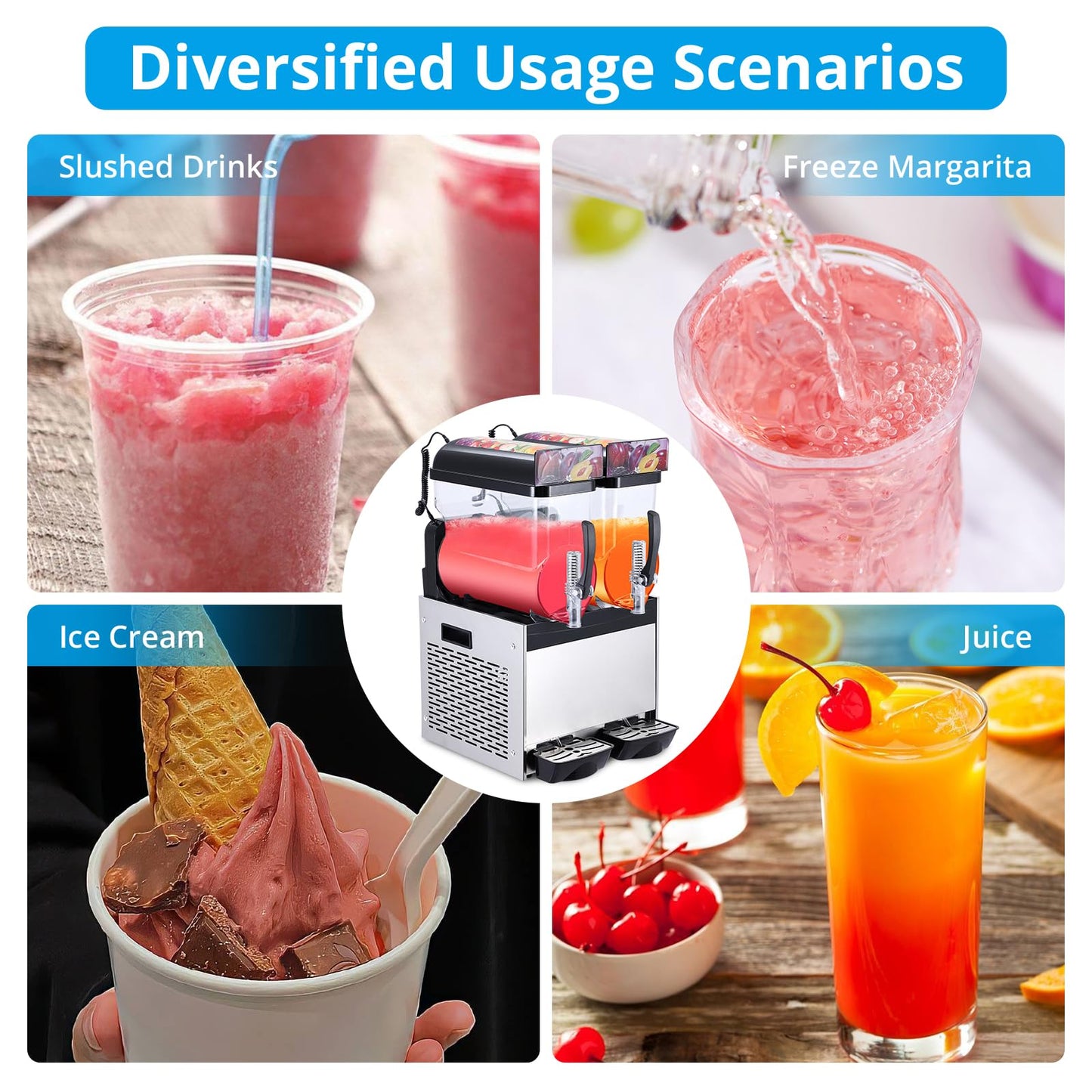 Commercial Slushy Machine, 15Lx2 Double Tank Margarita Machine, Stainless Steel High-Speed Self-Cleaning Frozen Drink Slushie Machine for Bars Restaurants Cafe Home Use