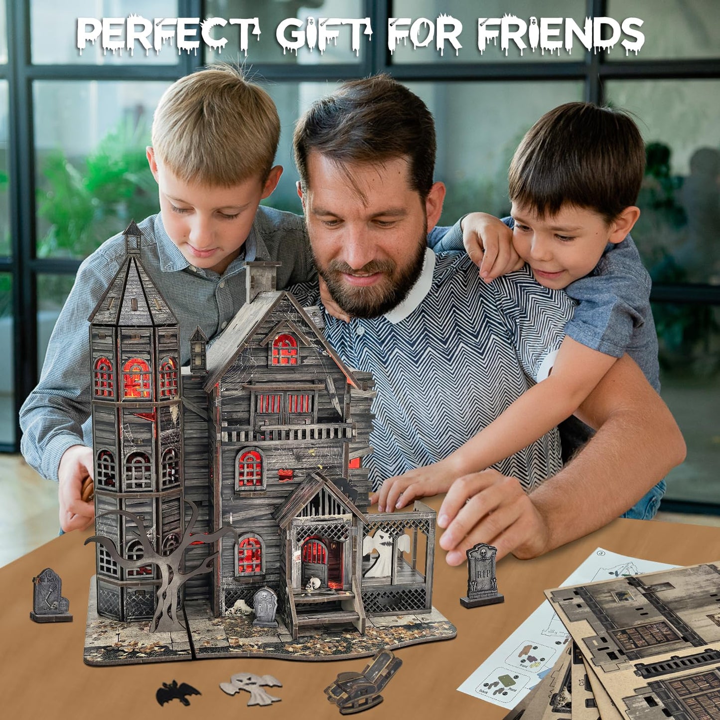 DIY Miniature House Kits for Adults - Haunted House 3D Wooden Puzzle for Teens, Decorative Bookends for Office, Home, Desk, Mini Tiny Dollhouse Kit Ideal for Halloween, Christmas, Friends, Kids, Boys