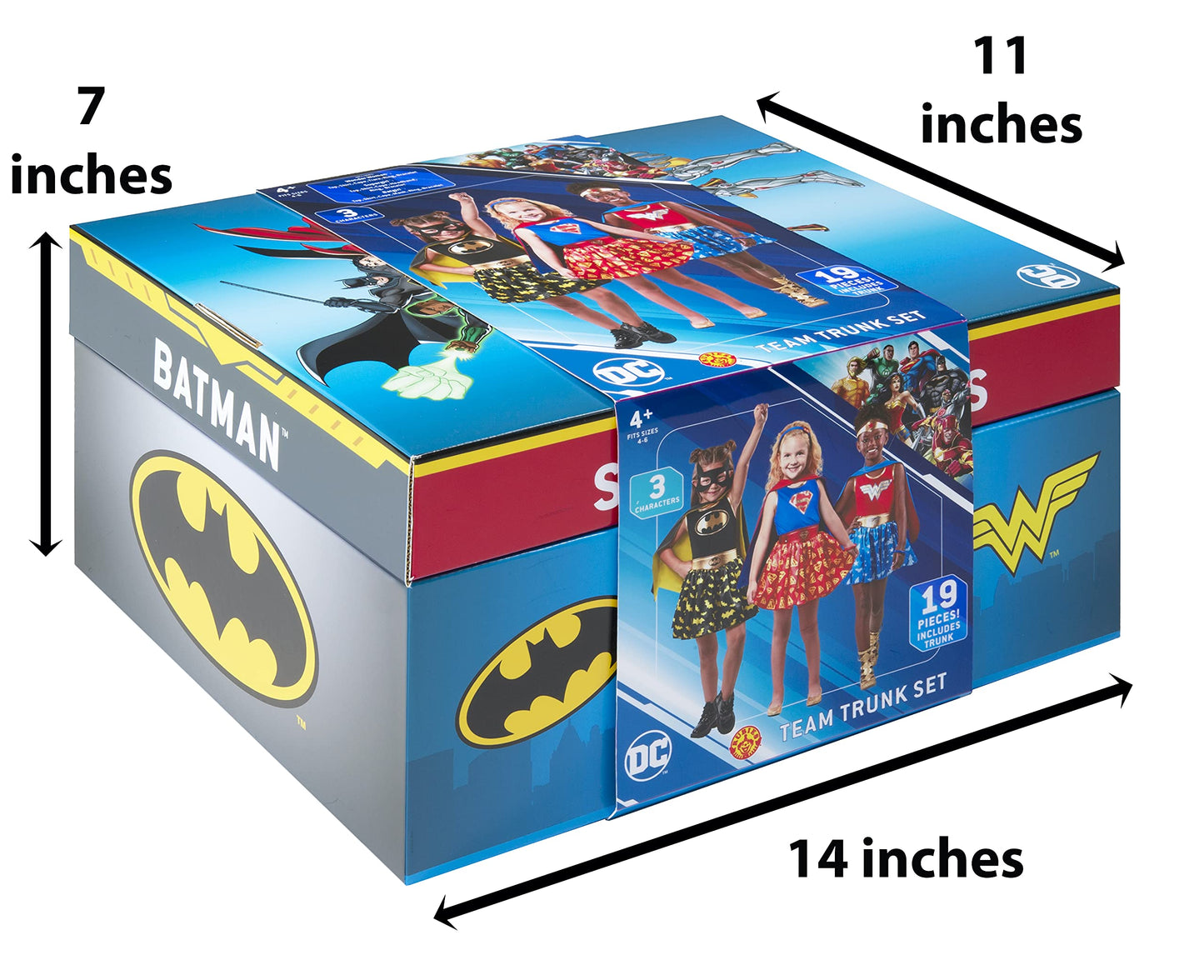 DC Comics Superheroes: Wonder Woman, Batgirl, Supergirl Dress Up Trunk for Kids by Rubies, Girl's Small