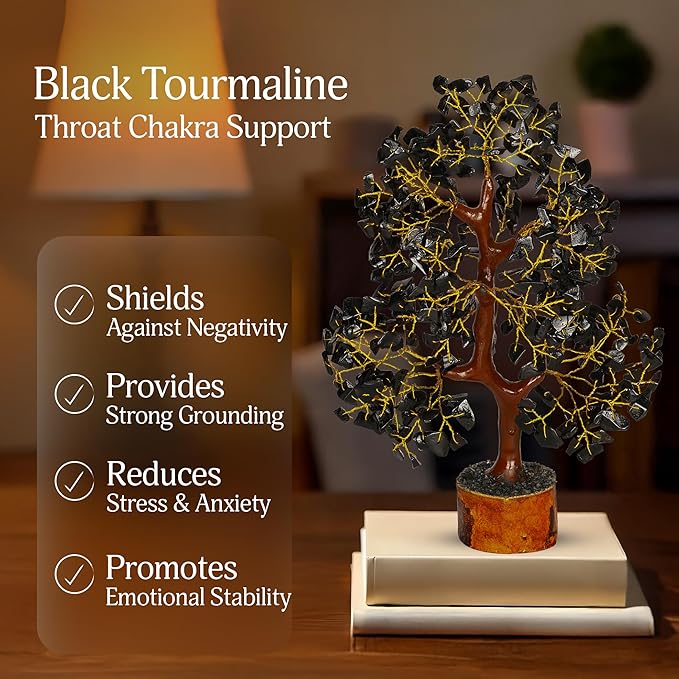 YATSKIA Black Tourmaline Crystal Tree, Gemstone Tree Home Office Decor, Spiritual Decor, Crystal Gifts