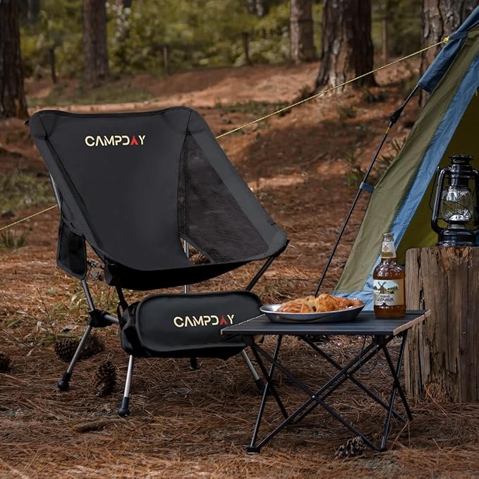 Campday Camping Chair Portable Hiking Ultralight Backpacking Small Lightweight Folding Chair for Outdoor Camp Hunting Beach Picnic Concert, Supports 330lbs (Black,1PCS)