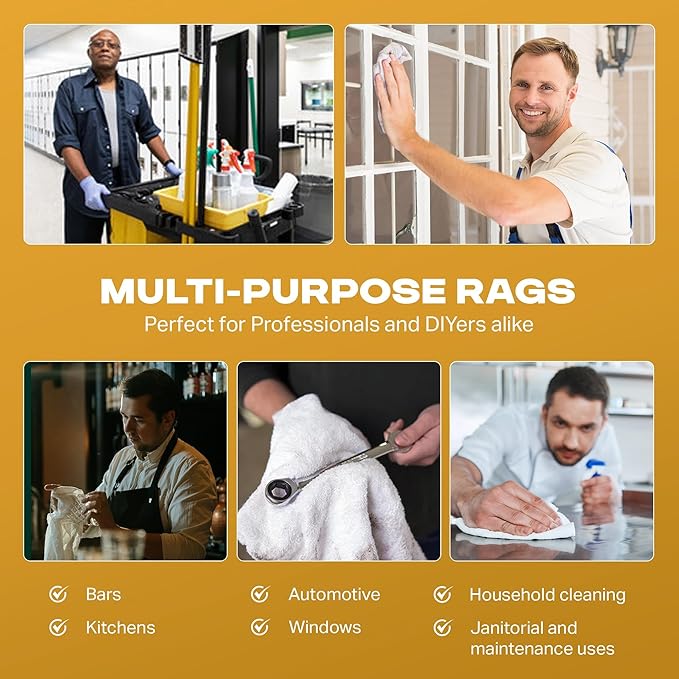 Angel-in-Armor White Terry Cloth Rags (16” x 19”) – 25lb Bulk Box of 100% Cotton Cleaning Rags (175 Units) – Reclaimed Towels for Plumbers, Shop Use, Janitorial, and Commercial Cleaning