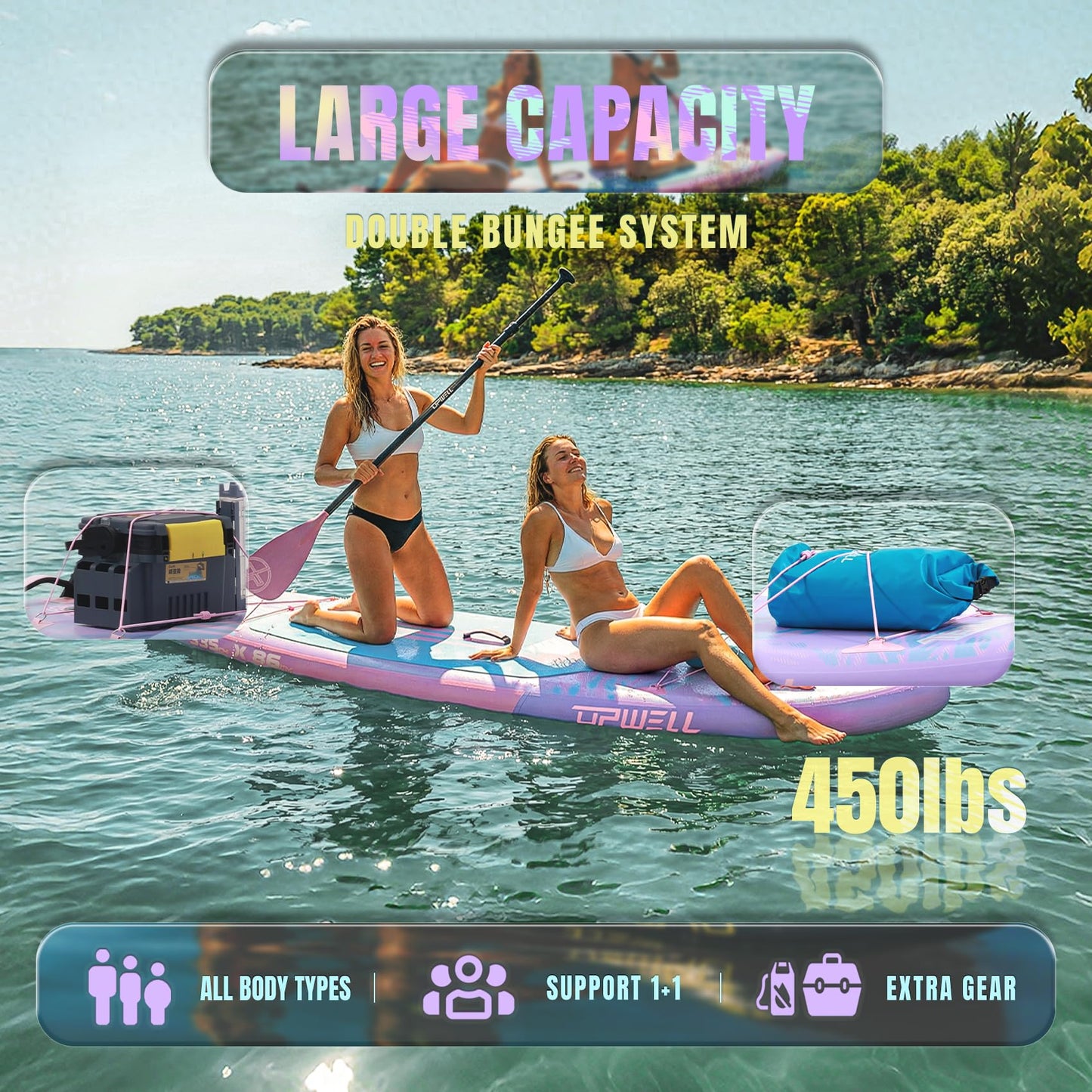 UPWELL 11'×34" Inflatable Paddle Board, Stand Up Paddle Board with Kayak Seat, Sup Paddle Boards for Adults, Dusk Bloom