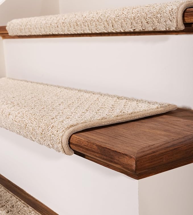 Oak Valley Designs™ Rounded Bullnose Carpet Stair Treads - Anti Slip Indoor Stair Mats for Wooden Stairs, Style: Bayside Charm, Crystal Canyon 35" W X 9.75" D (Set of 4)
