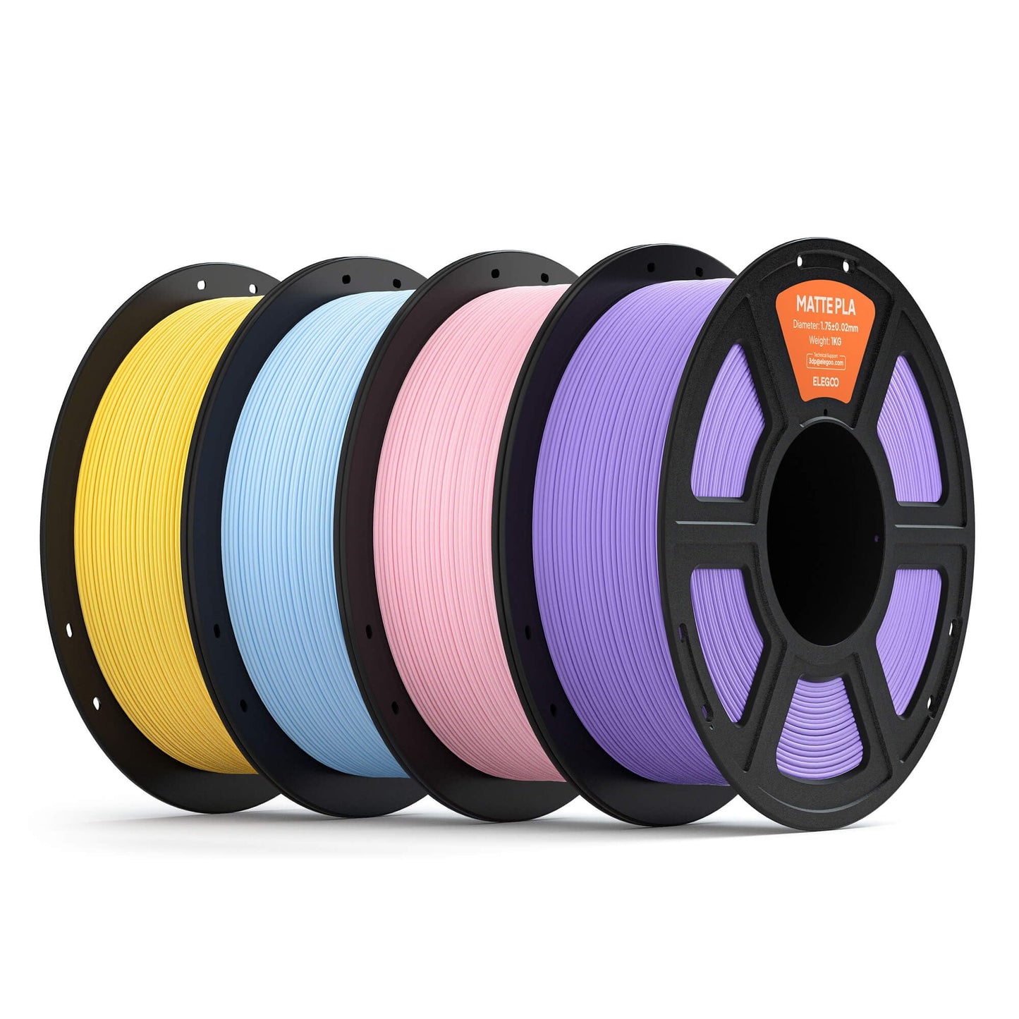 ELEGOO Matte PLA Filament 1.75mm Bundle 4KG, 3D Printer Filament High Precision, 4pcs 1kg Spool (2.2lbs) Fits for Most FDM 3D Printers Sunshine Yellow/Ice Blue/Sakura Pink/Lavender Purple