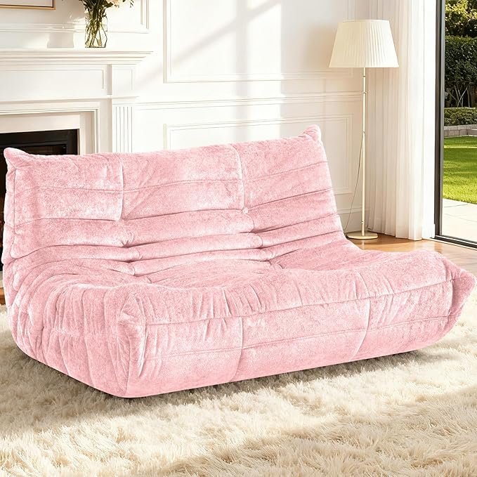 HABUTWAY Bean Bag Chair, Giant Bean Bag Chairs for Adults, Loveseat Fireside Chair, 2 Seater Lazy Bean Bag Sofa Memory Foam Couch for Living Room, Bedroom, Office (Pink)