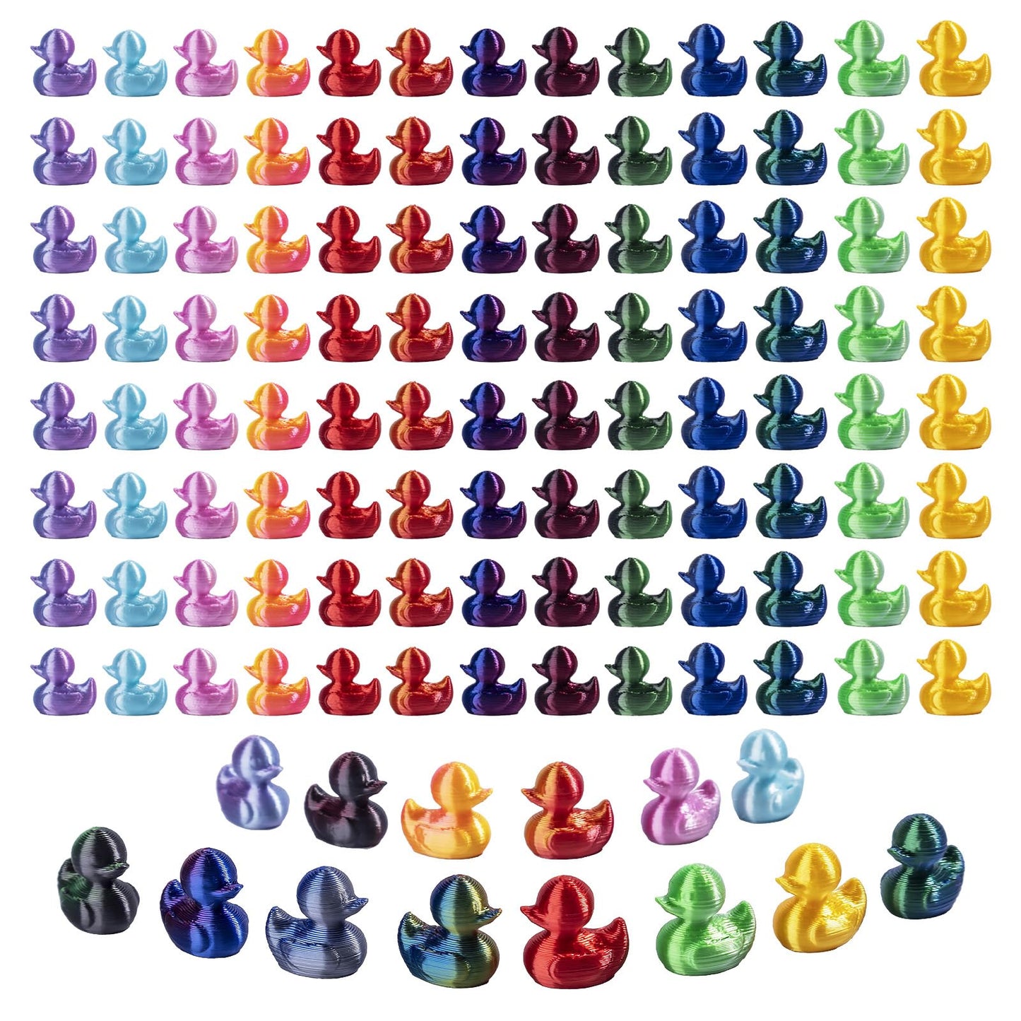 3D Printed 100Pcs Mini Ducks Figurines - Anime Toysthemed Plastic Bulk Tiny Ducking Ornaments,Shiny Gradient Color For Potted Mi