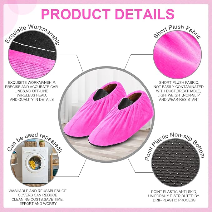 JaGely 11 Pairs Reusable Non Slip Cloth Shoe Covers Washable Thickened Boot Shoe Covers for Indoors and Households(Pink)
