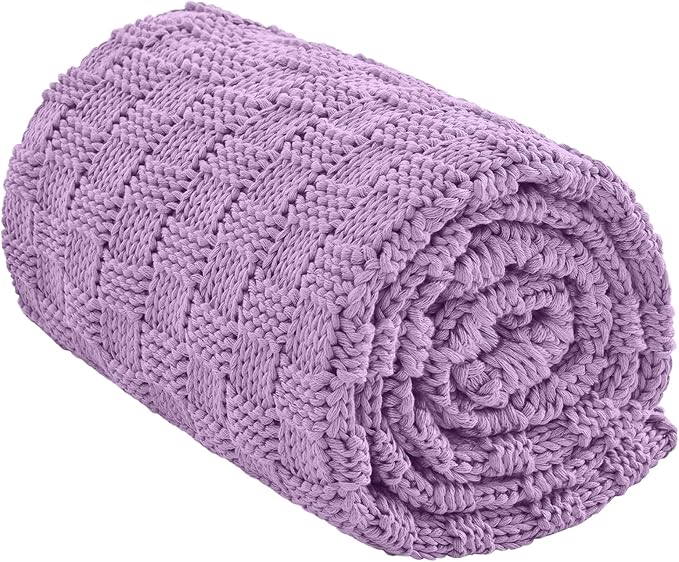 Knitted Weighted Blanket Adult, No Beads Heavy Blanket 70” x 90'' 20lbs, Breathable Chunky Knit Blanket, Cooling Weighted Blanket for Hot Sleepers, Christmas Home Decor (Lilac)